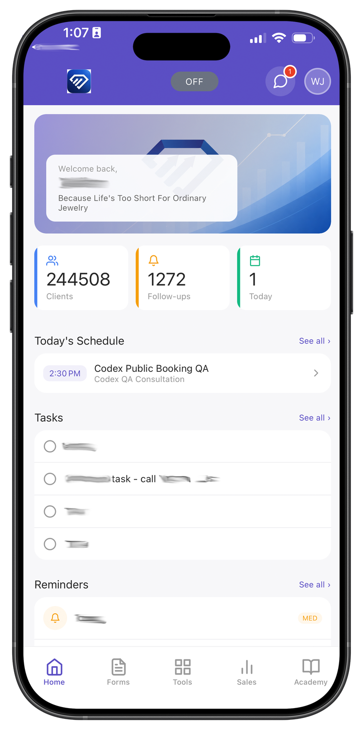 JewelLink mobile home dashboard