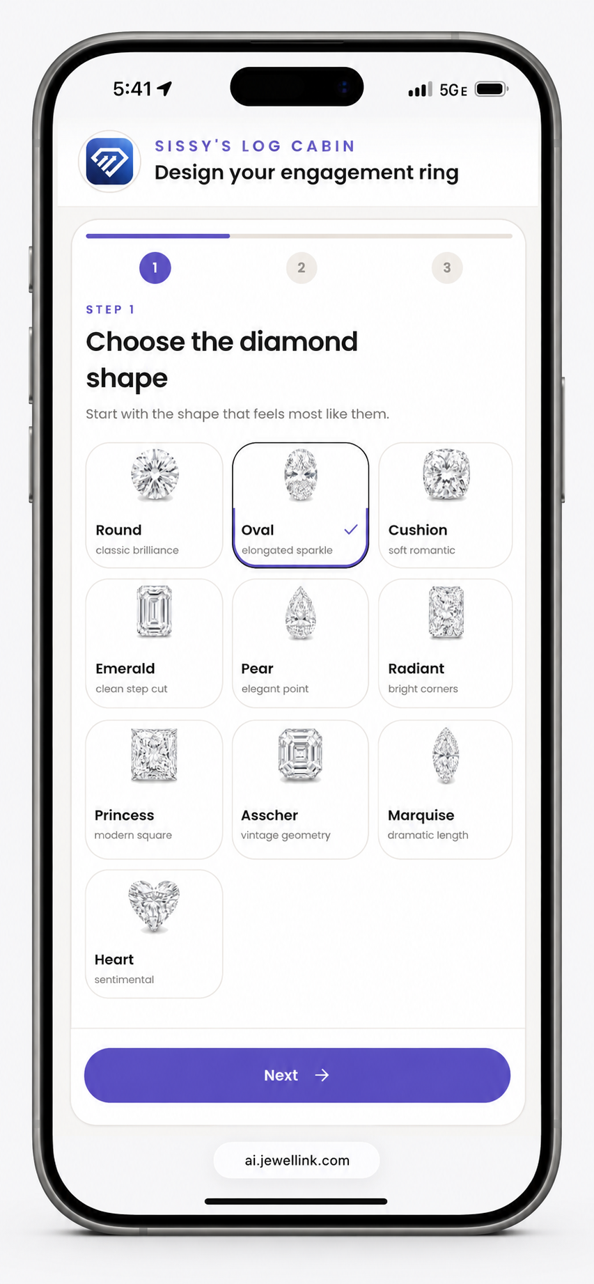 Private label ring builder diamond shape step